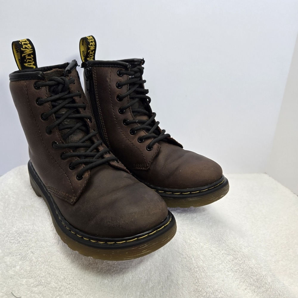 Dr. Martens Delaney Youth Size 1 Combat Boot AW004 Brown Leather Lace Up/Zipper